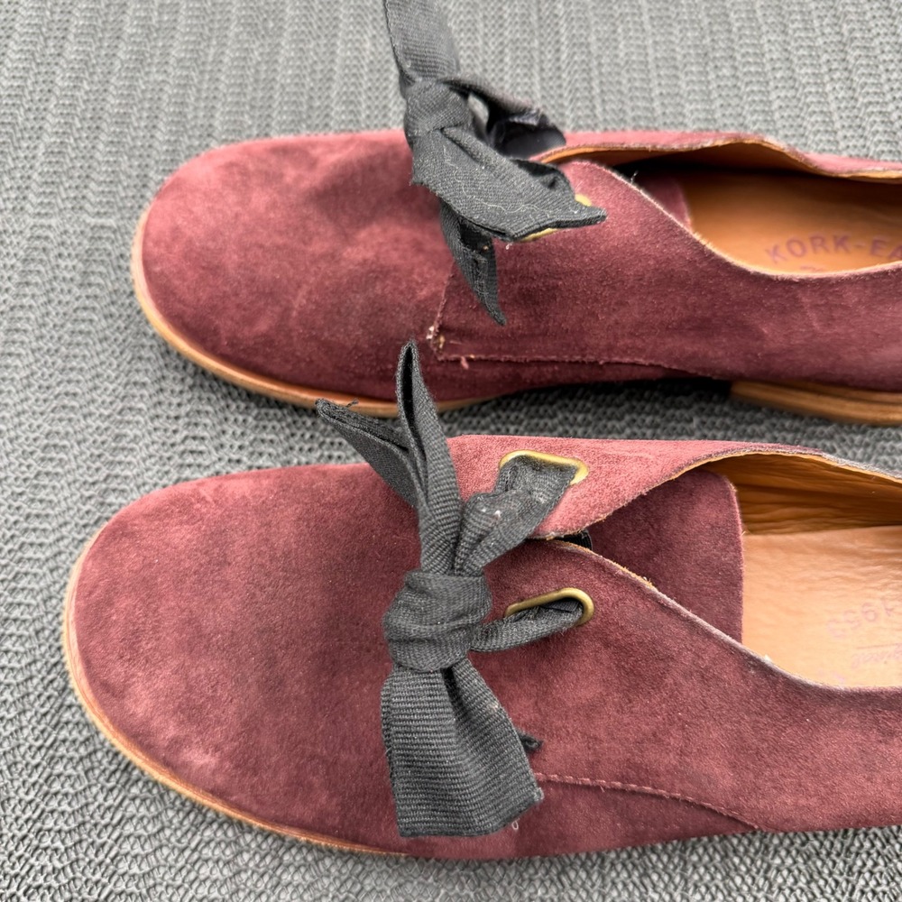 Kork-Ease Burgundy Suede Ribbon Bow Oxfords K54747 Wine Flats Womens 8M - Picture 8 of 10
